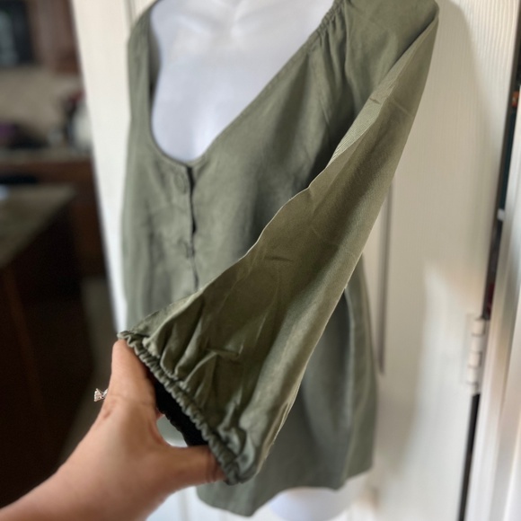 Sanctuary Mila Solid Hued Green Lyocell Button down Half sleeve top - Picture 5 of 8